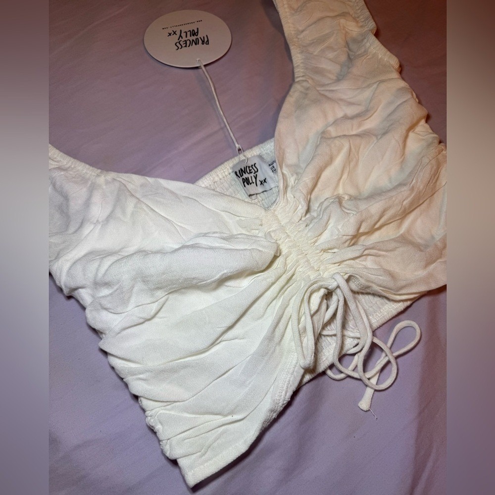 NWT‎ Princess Polly Crop Blouse Coquette Top White Ruched Drawstring Size US 8 - Picture 3 of 6